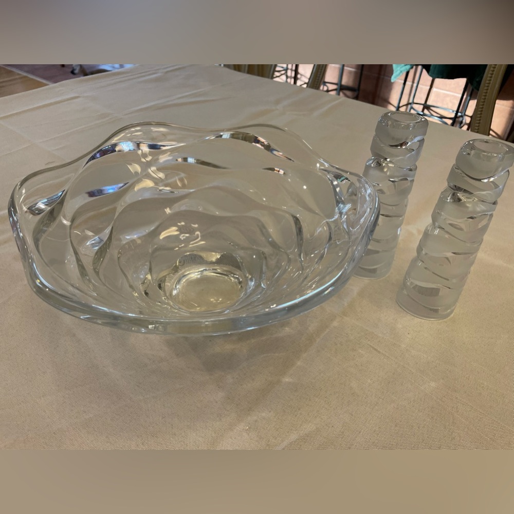 JG Durand Crystal Bowl & Candle Holder set.